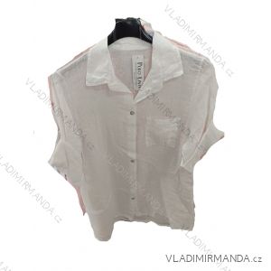 Košeľa ľanová krátky rukáv dámska nadrozmer (42/44/46 ONE SIZE) TALIANSKA MODA IM725158