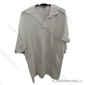 Šaty košeľové ľanové 3/4 dlhý rukáv dámske nadrozmer (42/44/46 ONE SIZE) TALIANSKA MODA IM725160