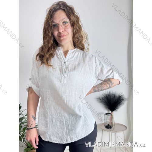 Tunika košeľová bavlnená 3/4 dlhý rukáv dámska (S/M/L ONE SIZE) TALIANSKA MODA IM324111