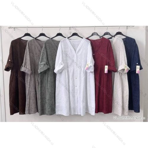 Šaty košeľové krajkové 3/4 dlhý rukáv dámske nadrozmer (42/44/46 ONE SIZE) TALIANSKA MÓDA IMWBC251877
