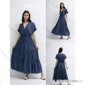 Šaty dlhé letné riflové krátky rukáv dámske (S/M/L ONE SIZE) TALIANSKA MÓDA IMWBA251908