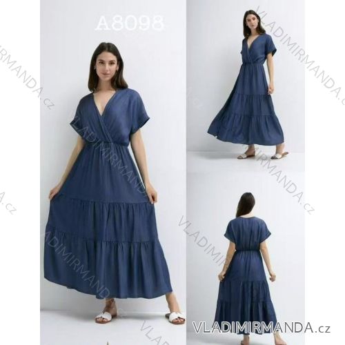 Šaty dlhé letné riflové krátky rukáv dámske (S/M/L ONE SIZE) TALIANSKA MÓDA IMWBA251908