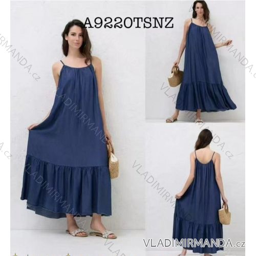 Šaty dlhé letné riflové na ramienka dámske (S/M/L ONE SIZE) TALIANSKA MÓDA IMWBA251909