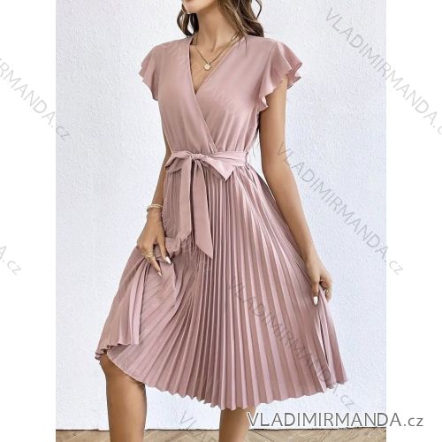Šaty dlhé letné skládané krátky rukáv dámske (S/M/L ONE SIZE) TALIANSKA MÓDA 	 IMD251762