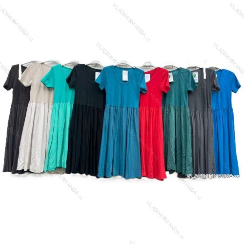 Šaty dlhé letné skládané krátky rukáv dámske (S/M/L ONE SIZE) TALIANSKA MÓDA 	 IMD251763