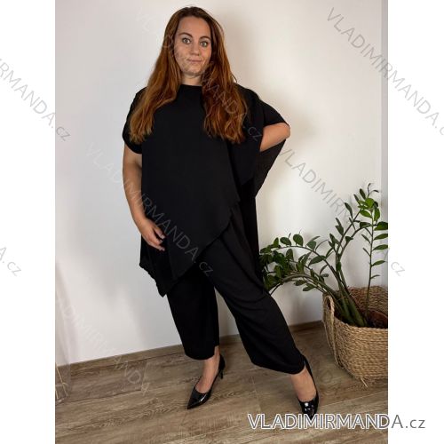 Súprava oversize tunika krátky rukáv a nohavice dlhé dámske nadrozmer VIOLA (52/54/56 ONE SIZE) TALIANSKA MÓDA IMWHA251222/DU  čierna