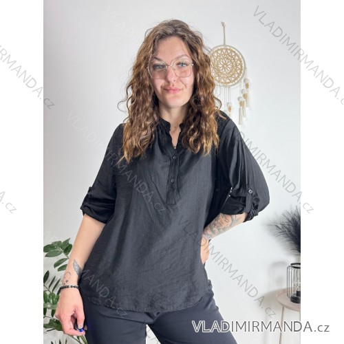 Tunika 3/4 košilová dlouhý rukáv dámská nadrozměr (48/50 ONE SIZE) ITALSKá MODA IM7246236/DUR -   čierna -   46/48/50