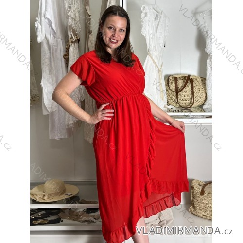 Šaty šifónové krátky rukáv dámske nadrozmer (46/48/50 ONE SIZE) TALIANSKA MÓDA IM424468/DU -   červená -   48/50