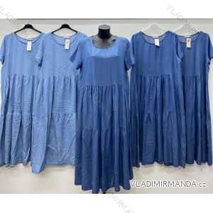 Šaty dlhé letné riflové krátky rukáv dámske nadrozmer (44/46/48 ONE SIZE) TALIANSKA MÓDA IM425452