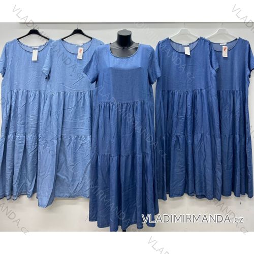 Šaty dlhé letné riflové krátky rukáv dámske nadrozmer (44/46/48 ONE SIZE) TALIANSKA MÓDA IM425452