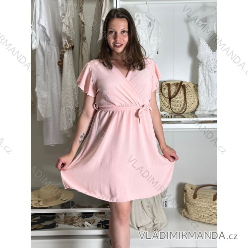Šaty krátke letné krátky rukáv dámske (S/M/L ONE SIZE) TALIANSKA MÓDA IMD250003/DU -   růžová světlá -   S/M/L