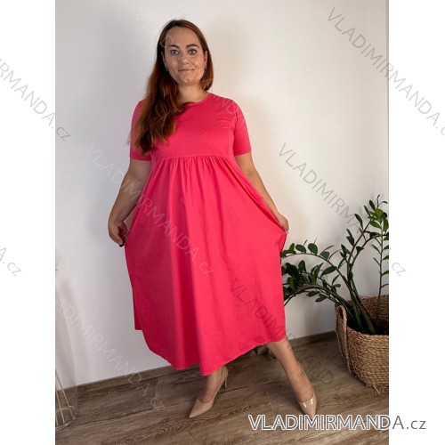 Šaty krátky rukáv dámske nadrozmer JULIE (48/50/52 ONE SIZE) TALIANSKA MÓDA IMSM25JULIE/DU -   tmavo ružová -