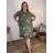 Šaty ľanové krátky rukáv dámske nadrozmer (42/44/46 ONE SIZE) TALIANSKA MODA IM7250002/DU - zelená khaki - 44/46