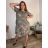 Šaty ľanové krátky rukáv dámske nadrozmer (42/44/46 ONE SIZE) TALIANSKA MODA IM7250002/DU - zelená khaki - 44/46
