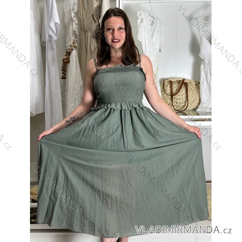 Šaty dlhé letné na ramienka dámske (S/M/L ONE SIZE) TALIANSKA MÓDA IMWGS251531/DR -   zelená khaki -   S/M/L