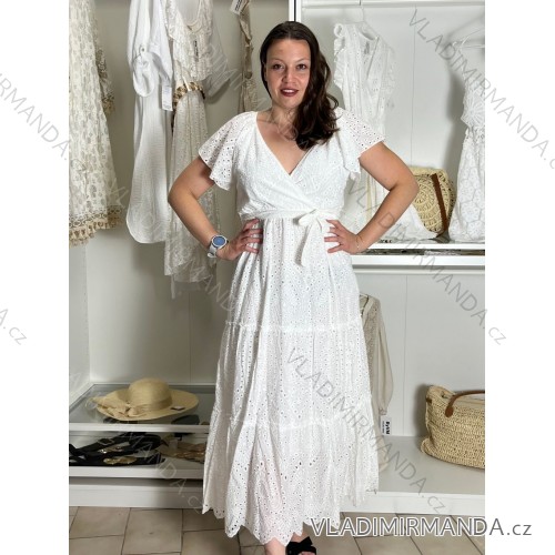 Šaty dlhé letné krajkové krátky rukáv dámske (S/M - L/XL) TALIANSKA MÓDA IMPEM2553062-5/DU -   biela -   L / XL