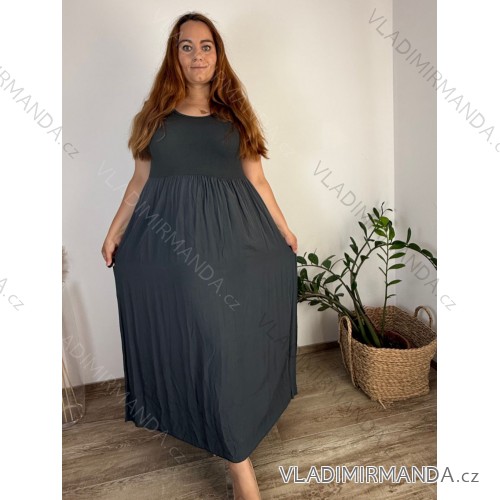 Šaty dlhé voľnočasové krátky rukáv dámske nadrozmer (42/44/46 ONE SIZE) TALIANSKA MÓDA IMD2525370/DUR -   šedá tmavá -