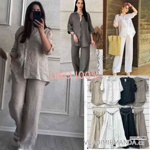 Súprava letnej košele 3/4 dlhý rukáv a nohavice dlhé ľanové dámske (S/M/L ONE SIZE) TALIANSKA MÓDA IMWAD252013