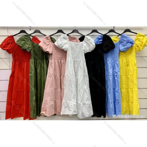 Šaty dlhé letné žabičkované krátky rukáv dámske (XS/S/M ONE SIZE) TALIANSKA MÓDA IMWCP252026