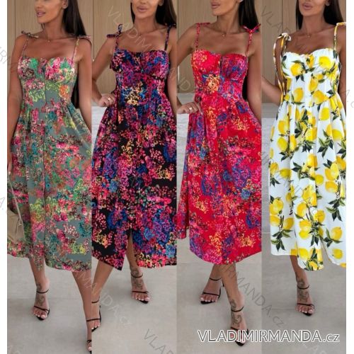 Šaty letné kvetované a citrónky lemon na ramienka dámske (XS/S/M ONE SIZE) TALIANSKA MÓDA IMWHP25VERONA
