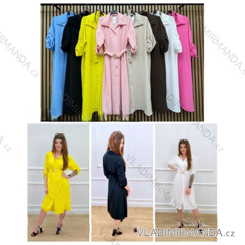 Šaty košeľové s opaskom 3/4 dlhý rukáv dámske (XS/S/M ONE SIZE) TALIANSKA MÓDA IMWCA251972