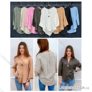 Košeľa ľanová dlhý rukáv dámska (S/M/L ONE SIZE) TALIANSKA MÓDA IMWCA251978