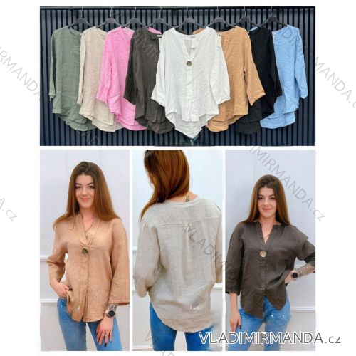 Košeľa ľanová dlhý rukáv dámska (S/M/L ONE SIZE) TALIANSKA MÓDA IMWCA251978