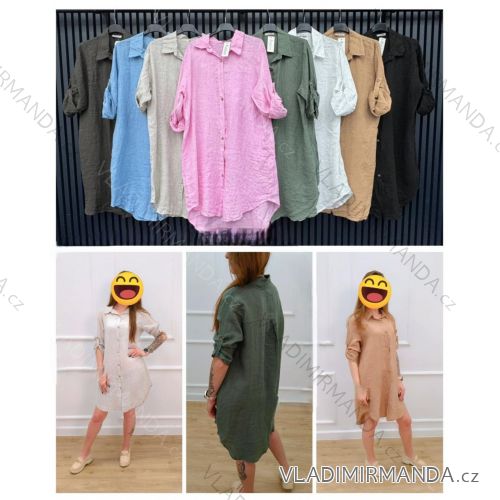 Šaty košeľové ľanové 3/4 dlhý rukáv dámske (S/M/L ONE SIZE) TALIANSKA MÓDA IMWCA251979