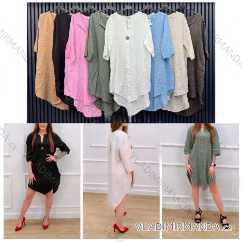 Šaty ľanové 3/4 dlhý rukáv dámske (S/M/L ONE SIZE) TALIANSKA MÓDA IMWCA251982