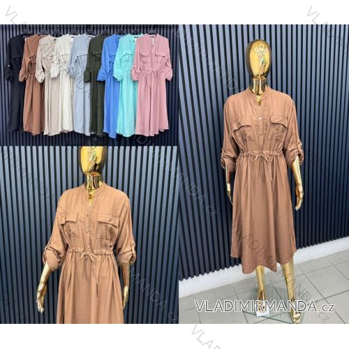 Šaty košeľové sťahovacie 3/4 dlhý rukáv dámske (S/M/L ONE SIZE) TALIANSKA MÓDA IMWCA251987