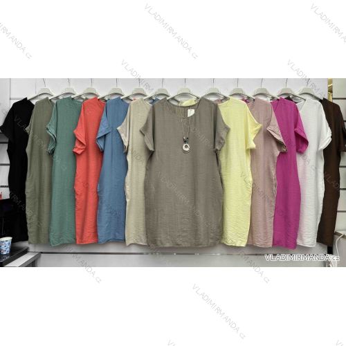 Šaty voľnočasové letné s príveskom krátky rukáv dámske (S/M/L ONE SIZE) TALIANSKA MÓDA IMWBH252108