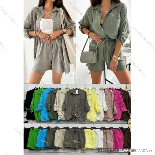 Súprava letný mušelín košele 3/4 dlhý rukáv a kraťasy dámske (S/M/L ONE SIZE) TALIANSKA MÓDA IMWBH252109