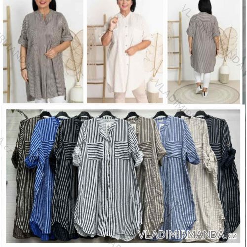 Šaty letné košeľové prúžok 3/4 dlhý rukáv dámske (S/M/L ONE SIZE) TALIANSKA MÓDA IMWDY252059