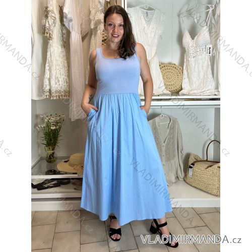 Šaty dlhé na ramienka dámske AMANDA (S/M/L ONE SIZE) TALIANSKA MÓDA IMWGS25274/DU S/M/L svetlo modrá