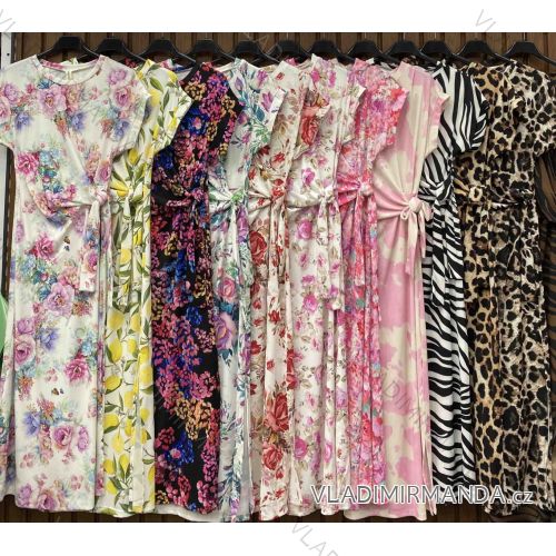 Šaty dlhé letné citrónky lemon, kvetované a leopardí krátky rukáv dámske (XS/S/M ONE SIZE) TALIANSKA MÓDA IMWHD252133