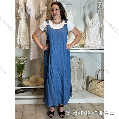 Šaty letné dlhé na ramienka s tričkom dámske TINA (S / M / L ONE SIZE) TALIANSKÁ MÓDA IMSM251118/DU S/M/L modrá