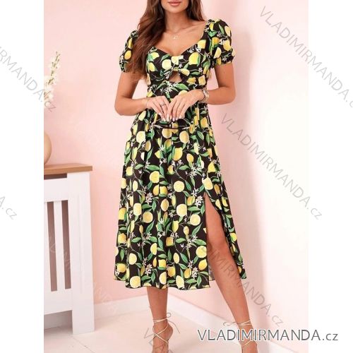 Šaty letné citrónky lemon a kvetované krátky rukáv dámske (XS/S/M ONE SIZE) TALIANSKA MÓDA IMWAF252200