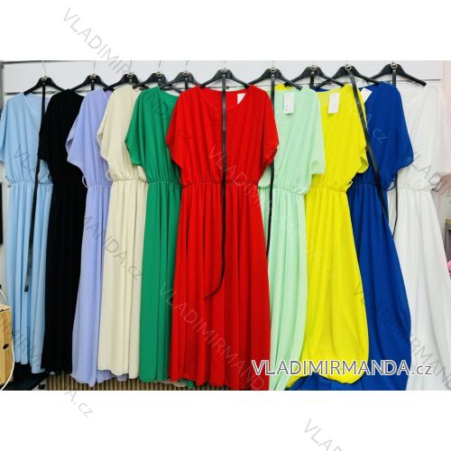 Šaty dlhé letné s opaskom krátky rukáv dámske (XS/S/M ONE SIZE) TALIANSKA MÓDA IMWKK252232