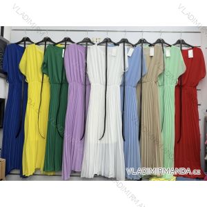 Šaty dlhé letné skladané s opaskom krátky rukáv dámske (XS/S/M ONE SIZE) TALIANSKA MÓDA IMWKK252233