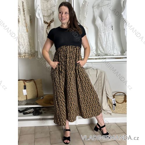 Šaty dlhé elegantné letné s krátkým rukávem dámske SILVIA (S/M/L ONE SIZE) TALIANSKA MÓDA IMC25310/DUR S/M/L hnedá