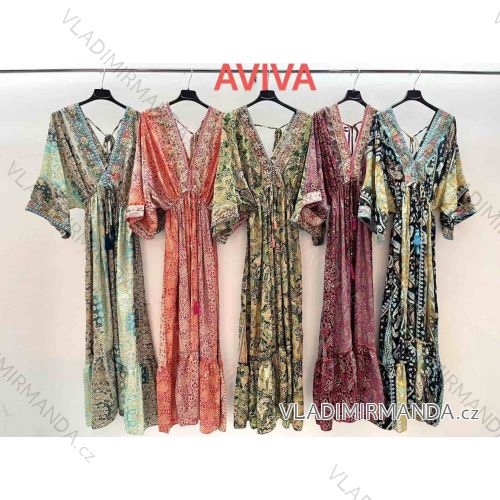Šaty dlhé letný dlhý rukáv dámske (S/M/L ONE SIZE) INDICKÁ MÓDA IMWKA252251