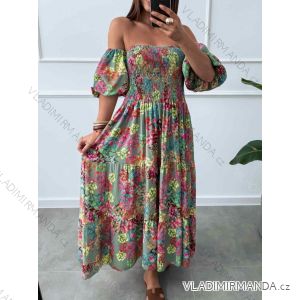 Šaty dlhé letné citrónky lemon a leopardí carmen cez ramená dámske (XS/S/M ONE SIZE) TALIANSKA MÓDA IMWGB252287