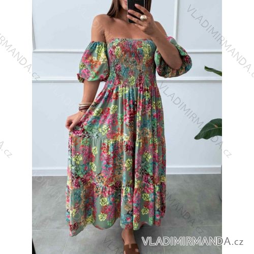 Šaty dlhé letné citrónky lemon a leopardí carmen cez ramená dámske (XS/S/M ONE SIZE) TALIANSKA MÓDA IMWGB252287