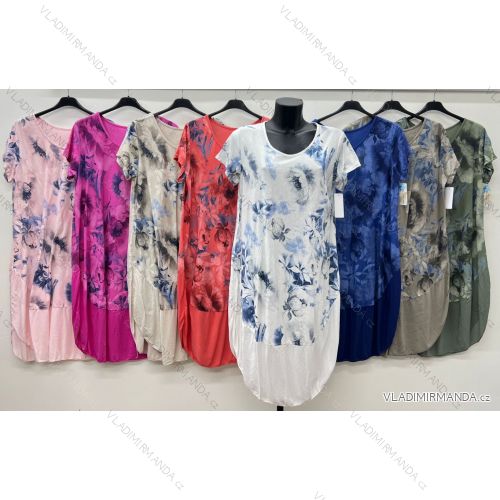 Šaty voľnočasové letné kvetované oválne krátky rukáv dámske nadrozmer (48/50/52 ONE SIZE) TALIANSKA MÓDA IM425467