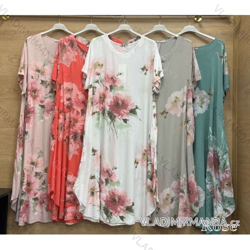 Šaty dlhé voľnočasové letné kvetované krátky rukáv dámske nadrozmer (42/44/46 ONE SIZE) TALIANSKA MÓDA IMWBR252298