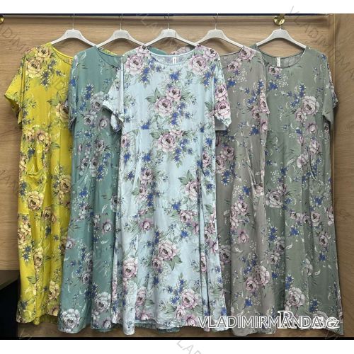 Šaty dlhé voľnočasové letné kvetované krátky rukáv dámske nadrozmer (42/44/46 ONE SIZE) TALIANSKA MÓDA IMWBR252300