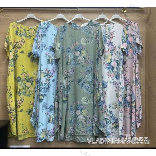 Šaty dlhé voľnočasové letné kvetované krátky rukáv dámske nadrozmer (42/44/46 ONE SIZE) TALIANSKA MÓDA IMWBR252301