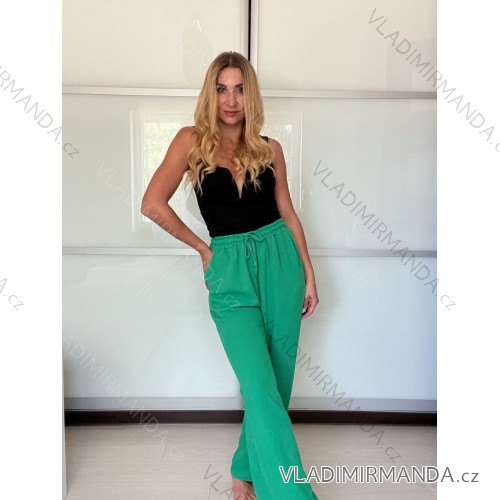Nohavice dlhé letné dámske (S/M/L ONE SIZE) TALIANSKA MODA IM7250004/DU - zelená - S/M/L
