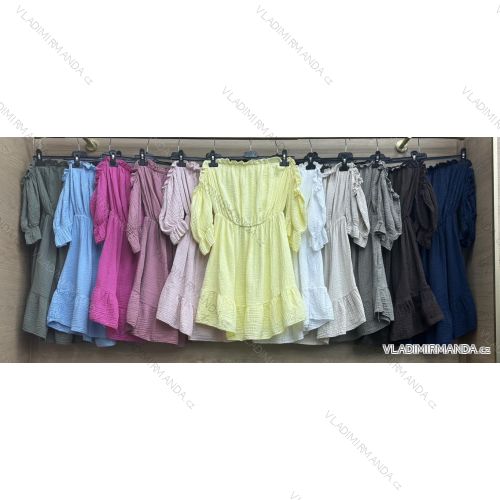 Šaty krátke letné mušelínové krátky rukáv dámske (S/M/L ONE SIZE) TALIANSKA MÓDA IMWBR252308