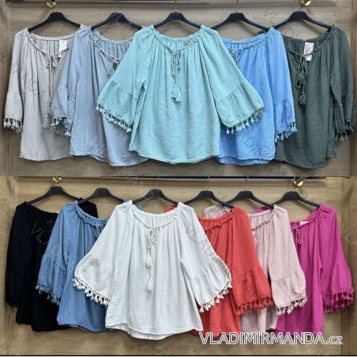 Blúzka letná mušelínová dlhý rukáv dámska (S/M/L ONE SIZE) TALIANSKA MÓDA IMWBR252317